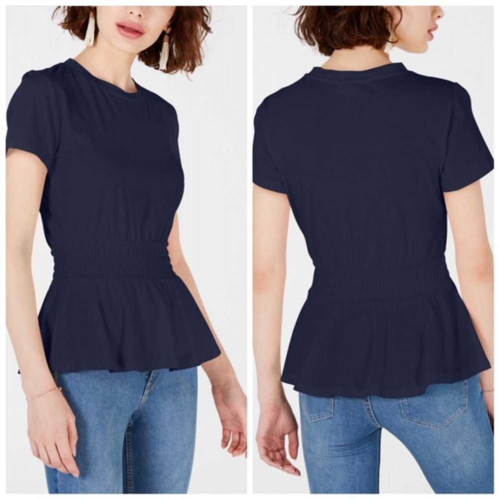 Maison Jules Navy Smocked Top Size Small
